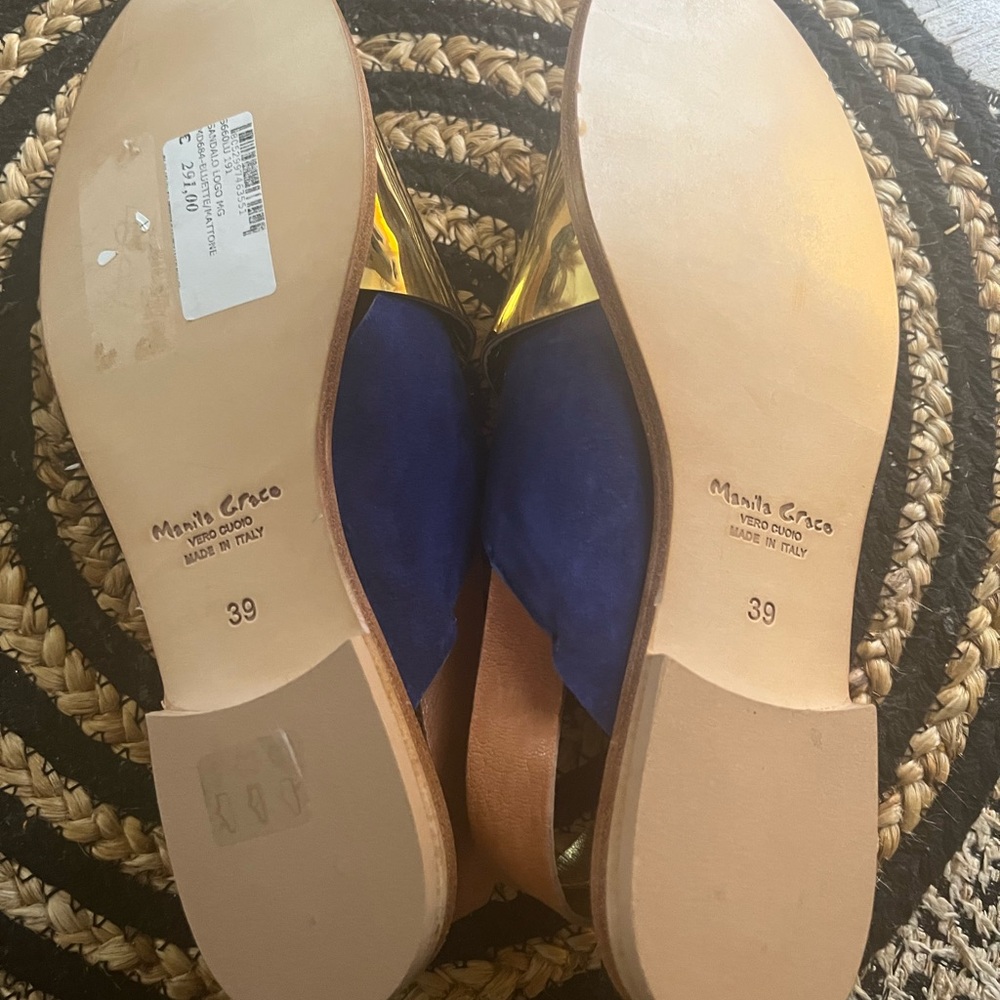 Manila Grace made in Italy leather sandals in gold/blue. Size 39. Never Worn. - Picture 4 of 4